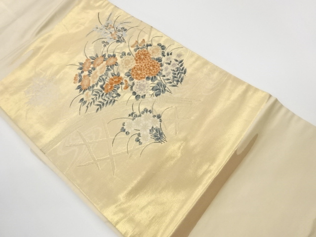 JAPANESE KIMONO / VINTAGE NAGOYA OBI / WOVEN AUTUMN FLOWER & STREAM